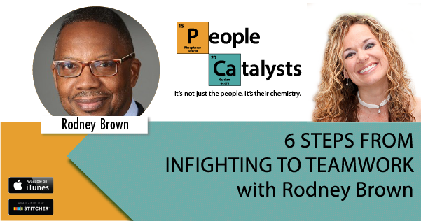 Image of Rodney Brown; Image of Karla Nelson; Text: 6 Steps From Infighting To Teamwork with Rodney Brown